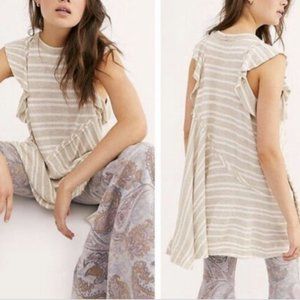 FREE PEOPLE BEIGE STRIPED BETWEEN THE LINES TUNIC TOP